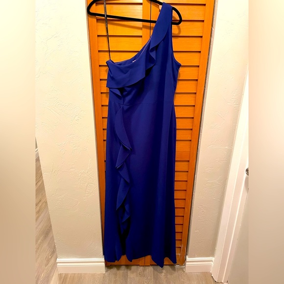 Calvin Klein Dresses & Skirts - Blue Ruffle Formal Chic one-shoulder Calvin Klein Gown